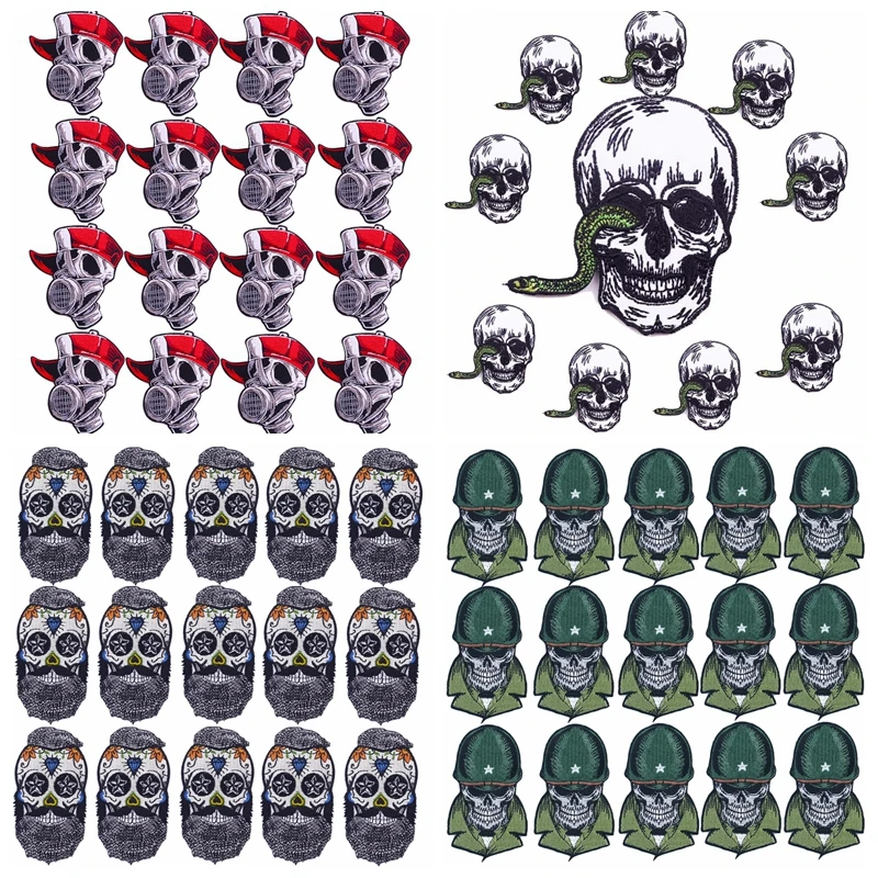 Prajna Wholesale 10PCS Punk Embroidery Patches On Clothes Patch Appliques Iron On Embroidered Patches For Clothing Skull Sticker