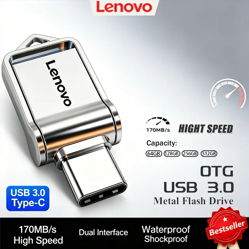 Lenovo High Speed USB Flash Drive Metal Pendrive 512GB 256GB 128GB Portable Waterproof Memory Storage Stick U Disk Network Card