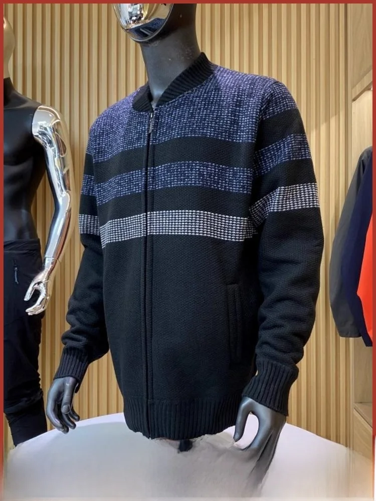 

Soft Thiened Men's Knitted Sweater Fce Lined Warm Cardigan Casual Sle Polyester Fiber Long Sve Faion Urban Wear