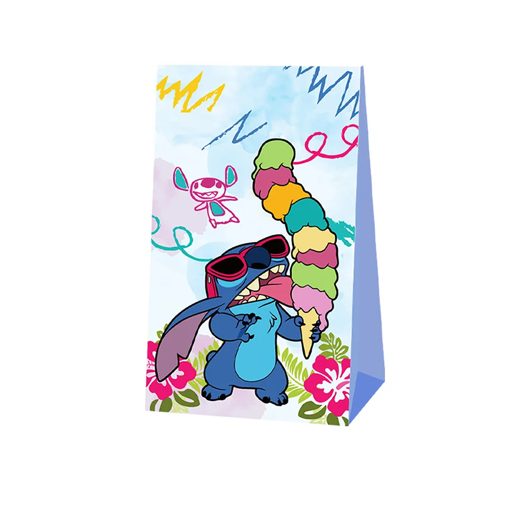 12 pezzi Disney Lilo & Stitch bomboniere sacchetti di carta regalo con adesivi Stitch sacchetti di imballaggio di caramelle di compleanno per Baby Shower Party Suppl