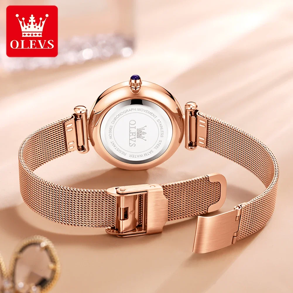 OLEVS 9963 Diamond-encrusted Waterproof Women Wristwatch, Quartz Casual PU Strap Watches For Women