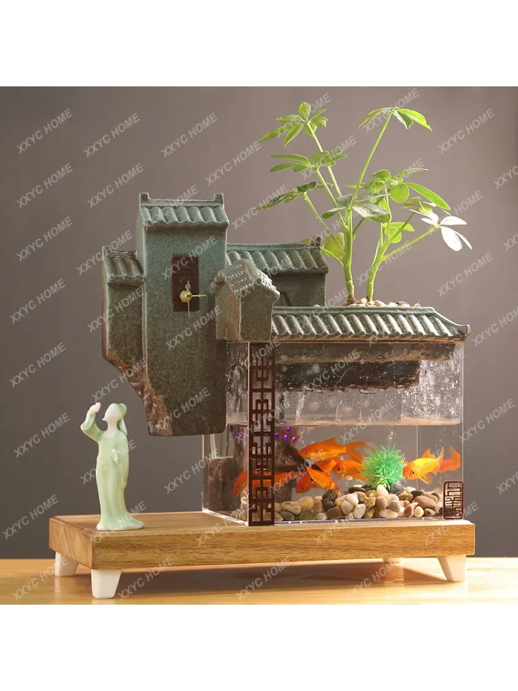 Fish Tank Creative Desktop Small Circulating Water Transparent Household Hallway Ecological Aquarium