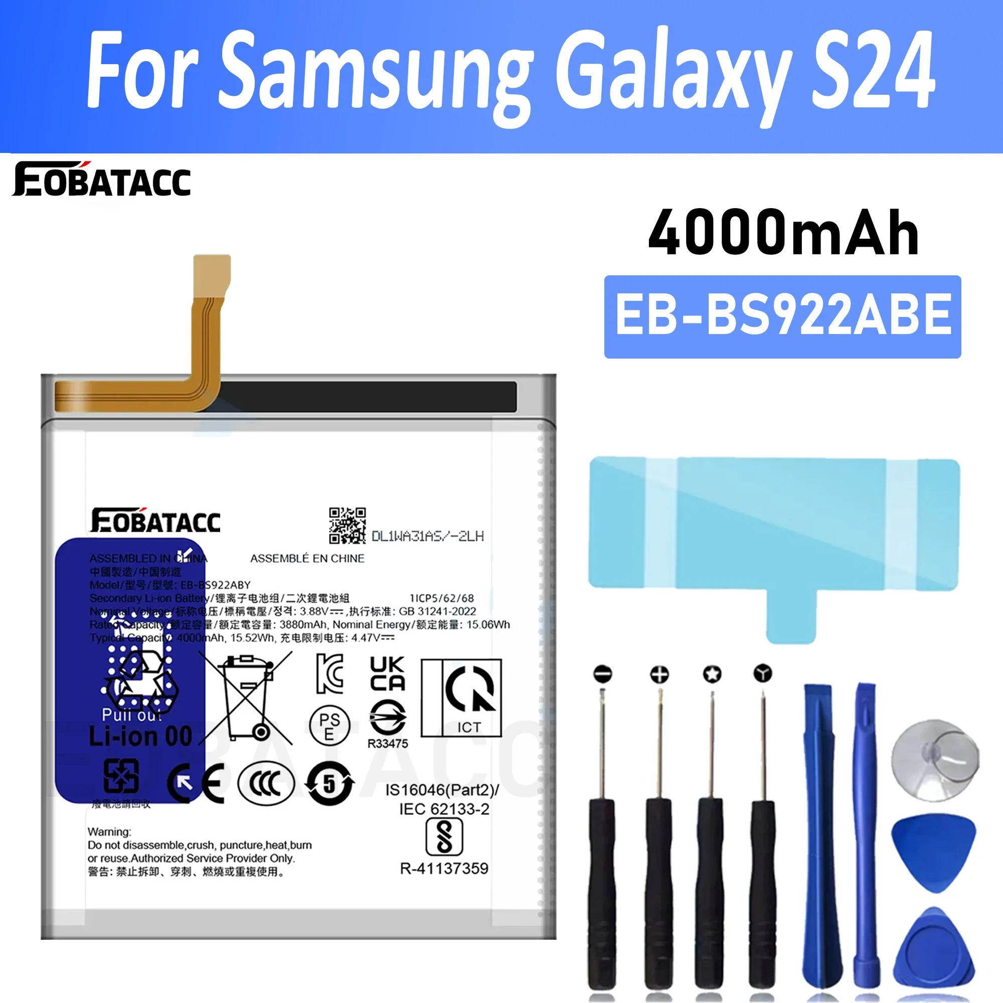 

EOBATACC New EB-BS922ABE Battery For Samsung GALAXY S24 4000mAh EB-BS922ABE Mobile Phone Battery Replacement Battery +Free Tools