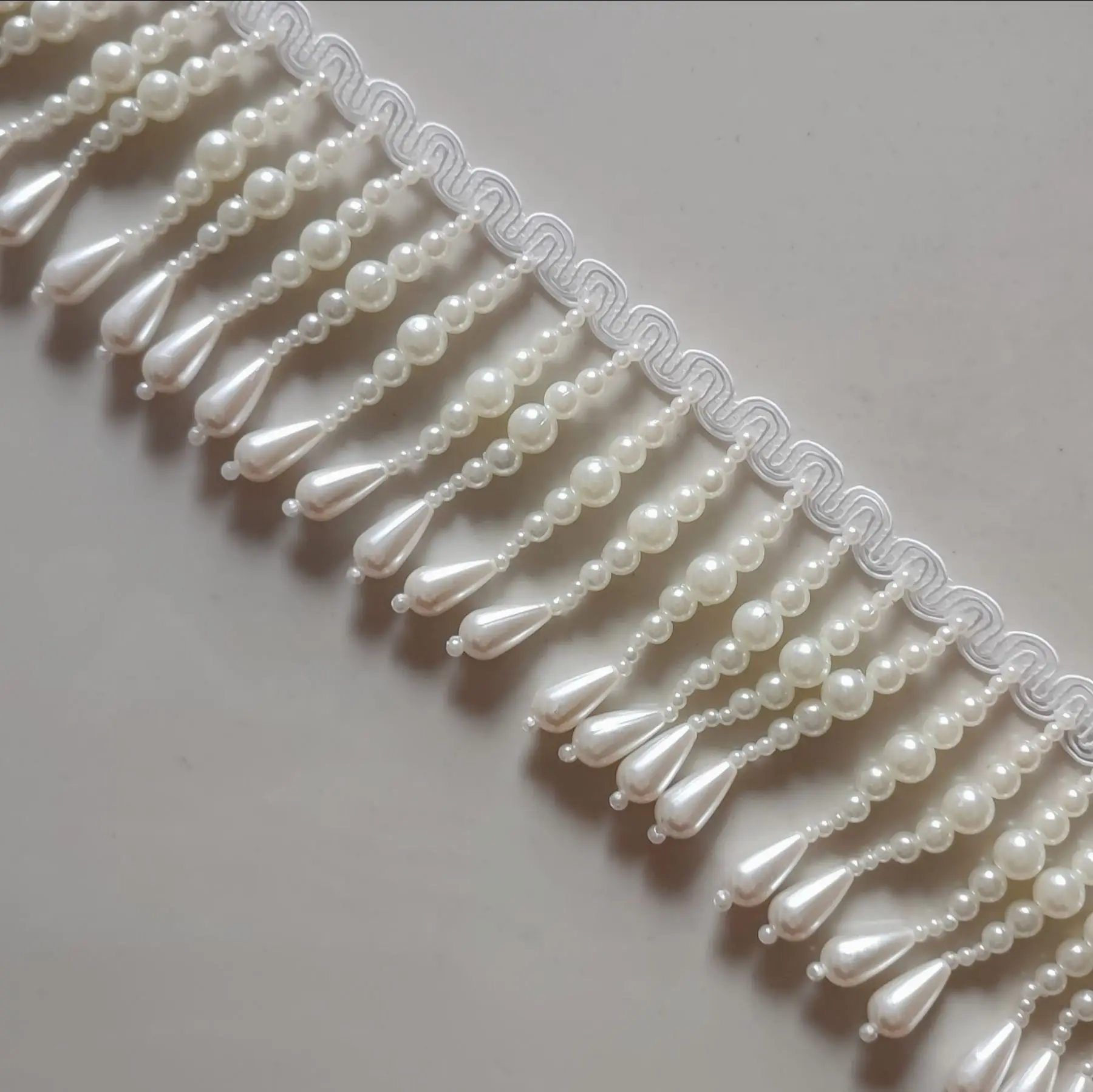 6.5cm Wide Pearl Beads Beaded Fringe, Fashion Dress Costume Dancewear Pearl Fringe, Lampshade Craft Pearl Fringe