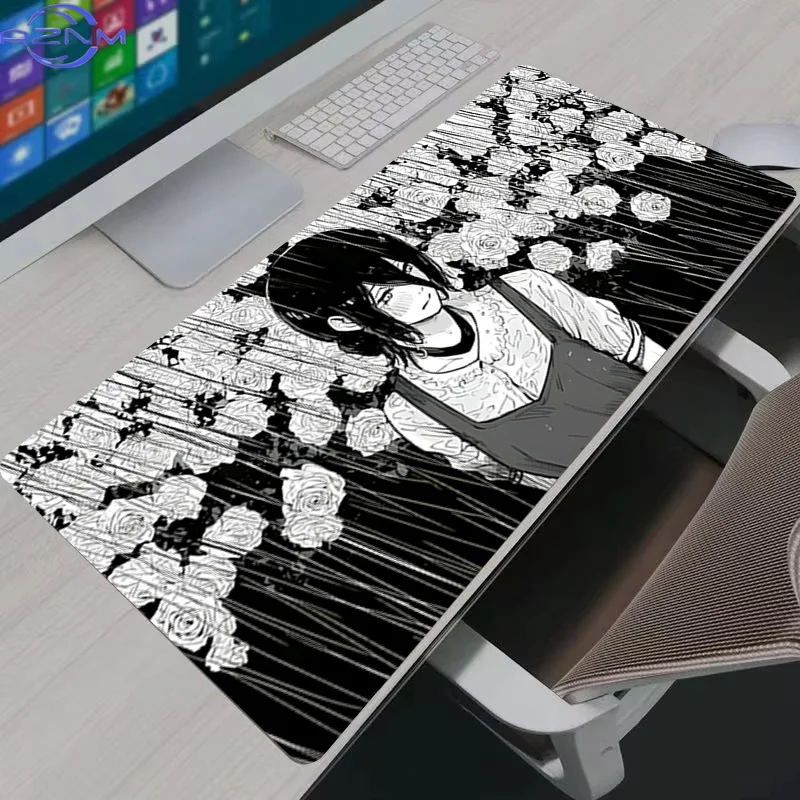 Mouse Pad Kawaii Anime Girl Reze Keyboard Pad Laptop PC Black and White Flower Desktop Mouse Mat C-chainsaw Man Gaming Mousepad