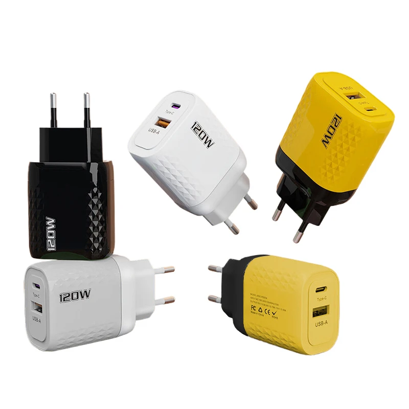 Cargador USB tipo C para Iphone, teléfono Android, tableta, USB-C, adaptador de corriente de pared de carga rápida, enchufe para UE, EE. UU., Reino Unido, viaje de negocios, 120W