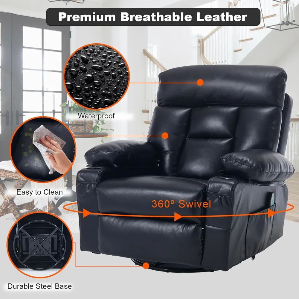 كرسي كرسي من الجلد الصناعي مع كراسي استلقاء يدوية للتدليك الحراري كرسي هزاز دوار مع حامل أكواب للبالغين، #4