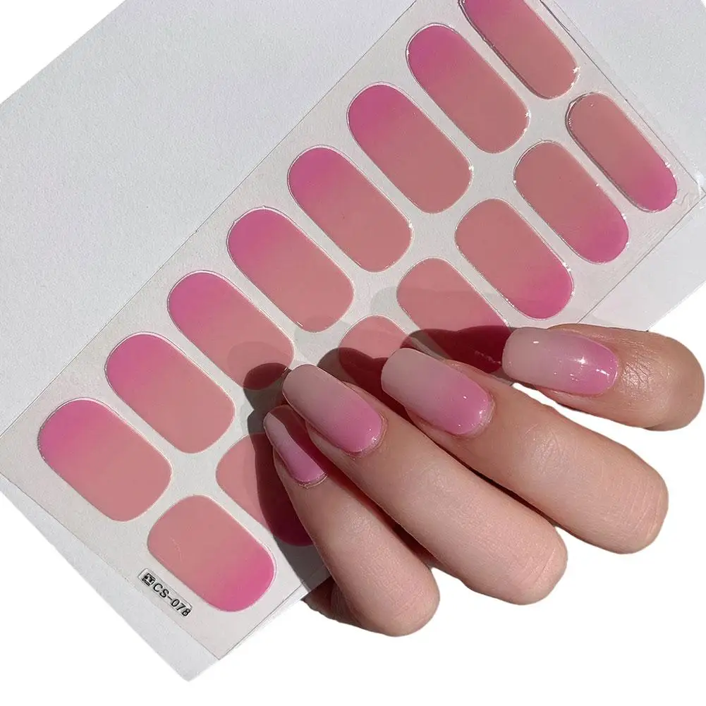 16Pcs/Sheet Semi Cured Wrap Gradient Nail Sticker Multi Color Solid Gel Full Cover Slider No Need UV Lamp Cured Fast Nail Decal
