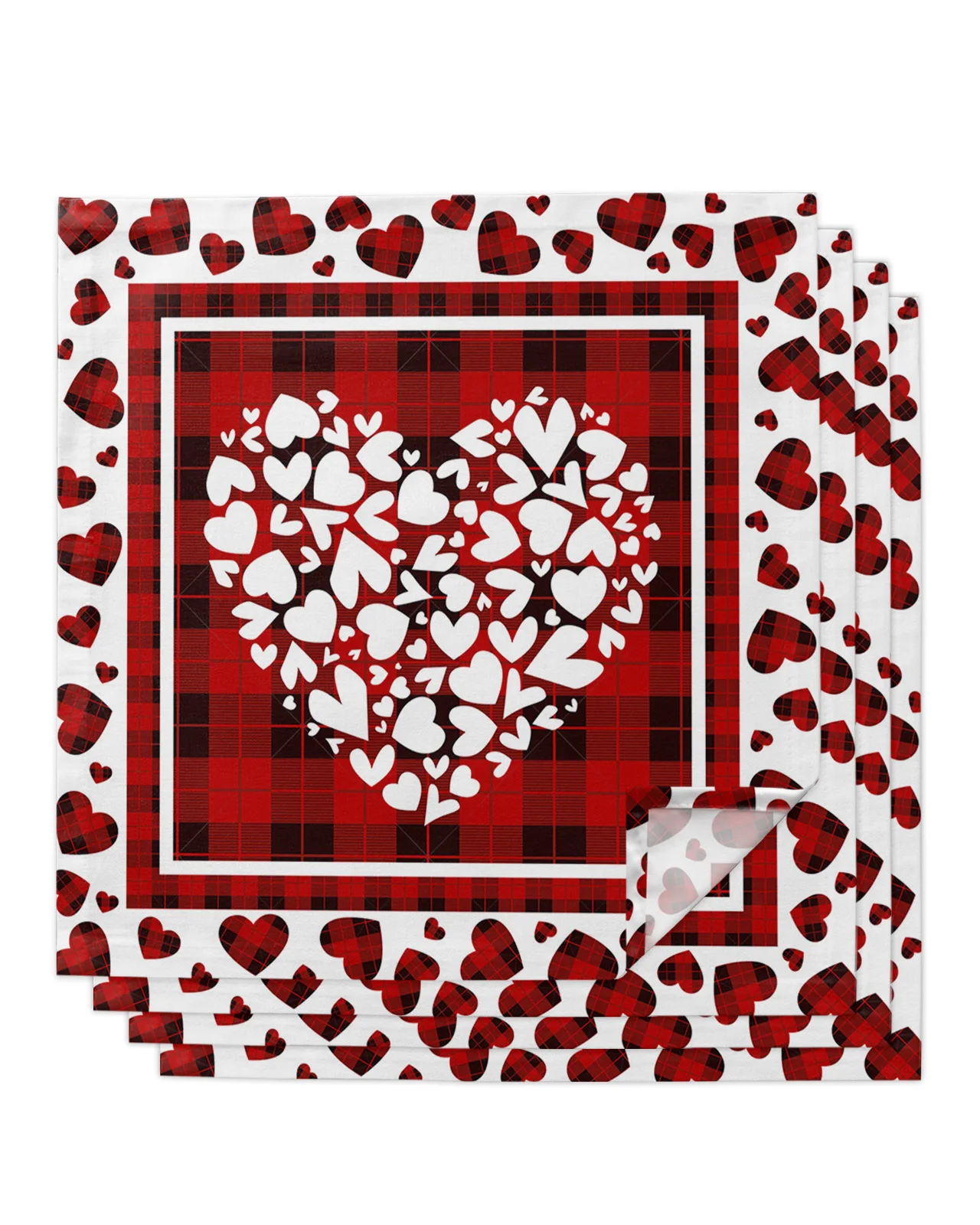 

4pcs Valentine'S Day Hearts Texture Plaid Table Napkins Cloth Set Kitchen Dinner Tea Towels Table Mat Wedding Decor Napkins