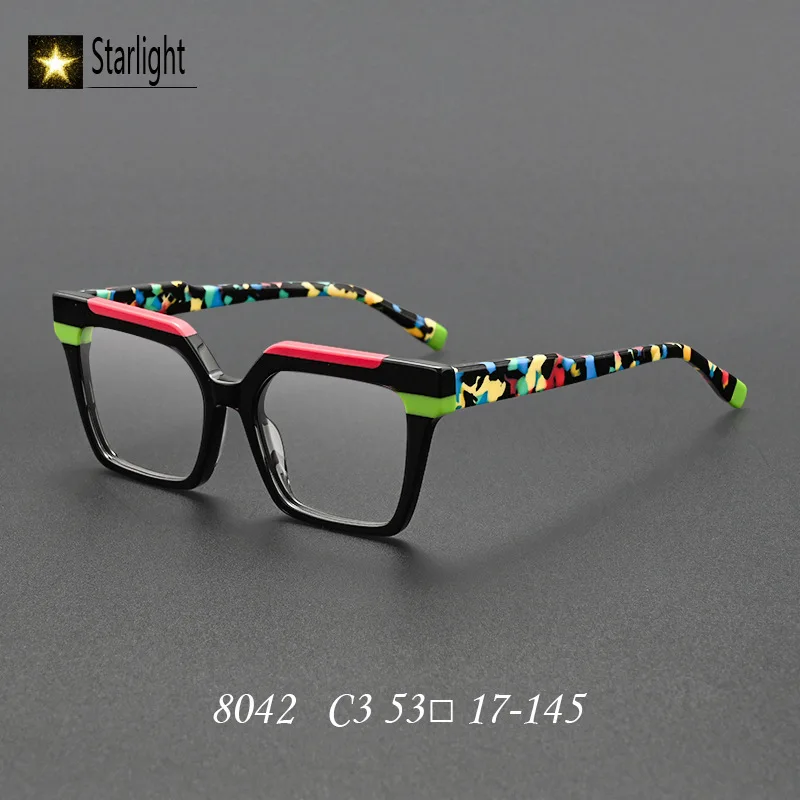 

2026 Colorful Square Handmade Acetate Glasses Frame Men Retro Eyeglass Frames Women Reading Prescription Myopia Customized Logo