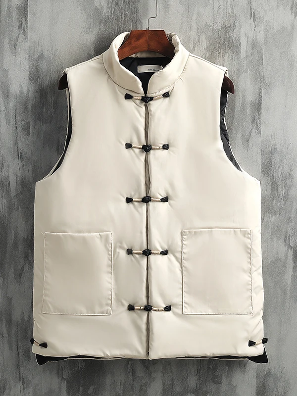 Men's Cardigan Chinese Suit Vest New Style Wear with Cotton Autumn and Winter Sleeveless Waistcoat