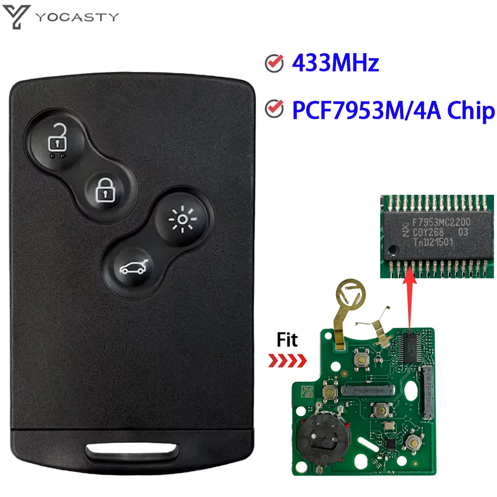 

YOCASTY OEM PCB Keyless Smart Key 285971998R 4A Chip 433 MHZ For Renault Clio IV Captur 2009 2010 2011 2012 2013 2014 2015 2017
