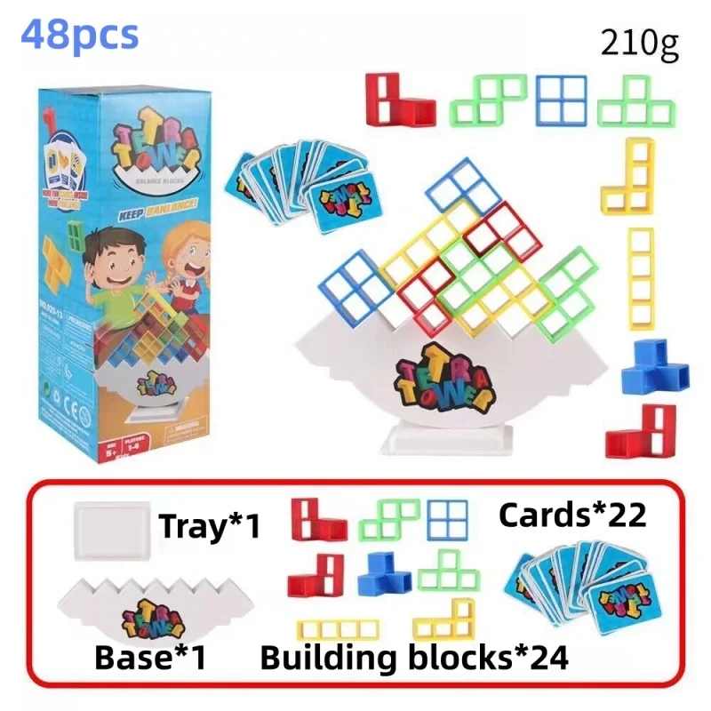 48 Pcs Tetra Tower Balance Stacking Blocks Game, Board Games for 2 Players+ Family Games, Parties, Travel, Kids & Adults Team Building Blocks Toy