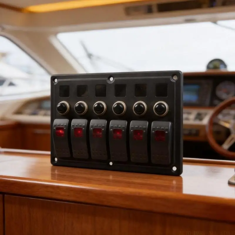 J0MA 6 Gang Control Panel for Boat, Yacht, and Motorhome Auxiliary Circuits, Integrated ABS Board for Organized Device Control