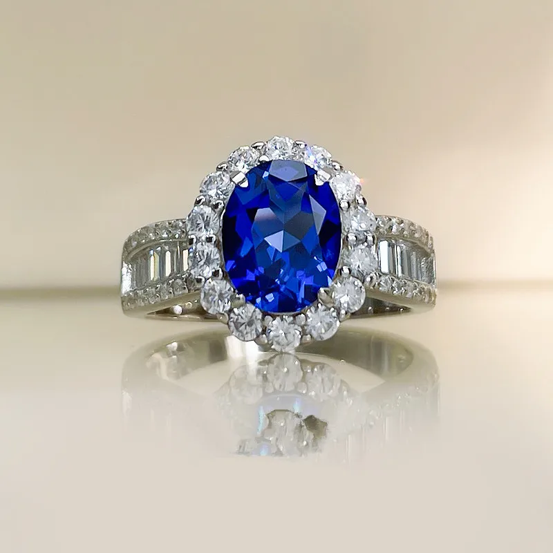 

2 Carat Daily Wear Lab-Grown Cornflower Sapphire Ring, Women's Niche Light Luxury Wide Band Gifts with Super Sparkling Diamonds