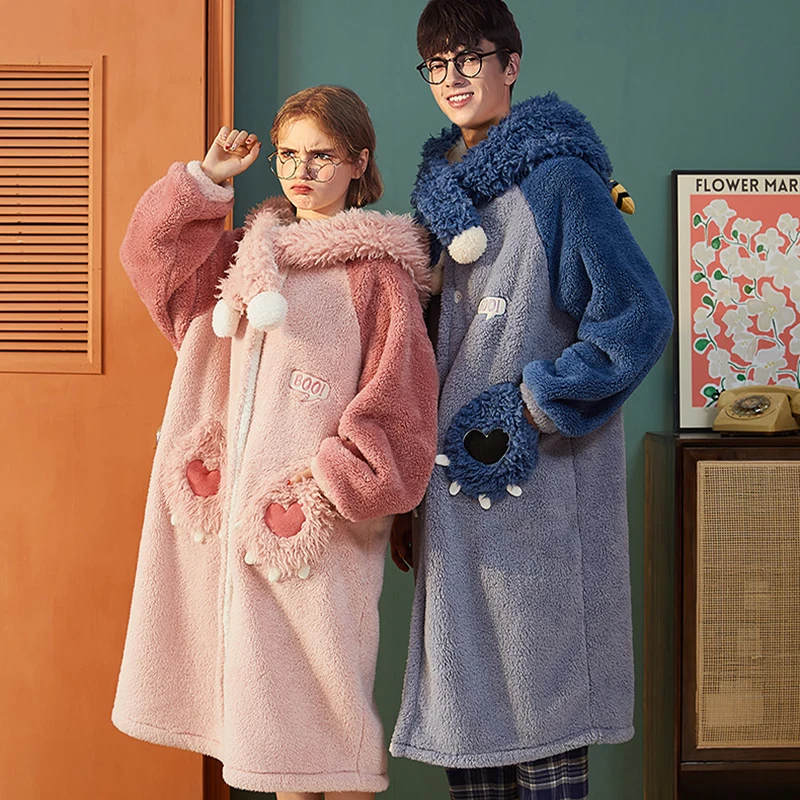 

Ночные рубашки в стиле аниме с рисунком монстра для женщин, зимние теплые плюшевые халаты, ночная рубашка для косплея с единорогом, пушистая рубашка из кораллового флиса