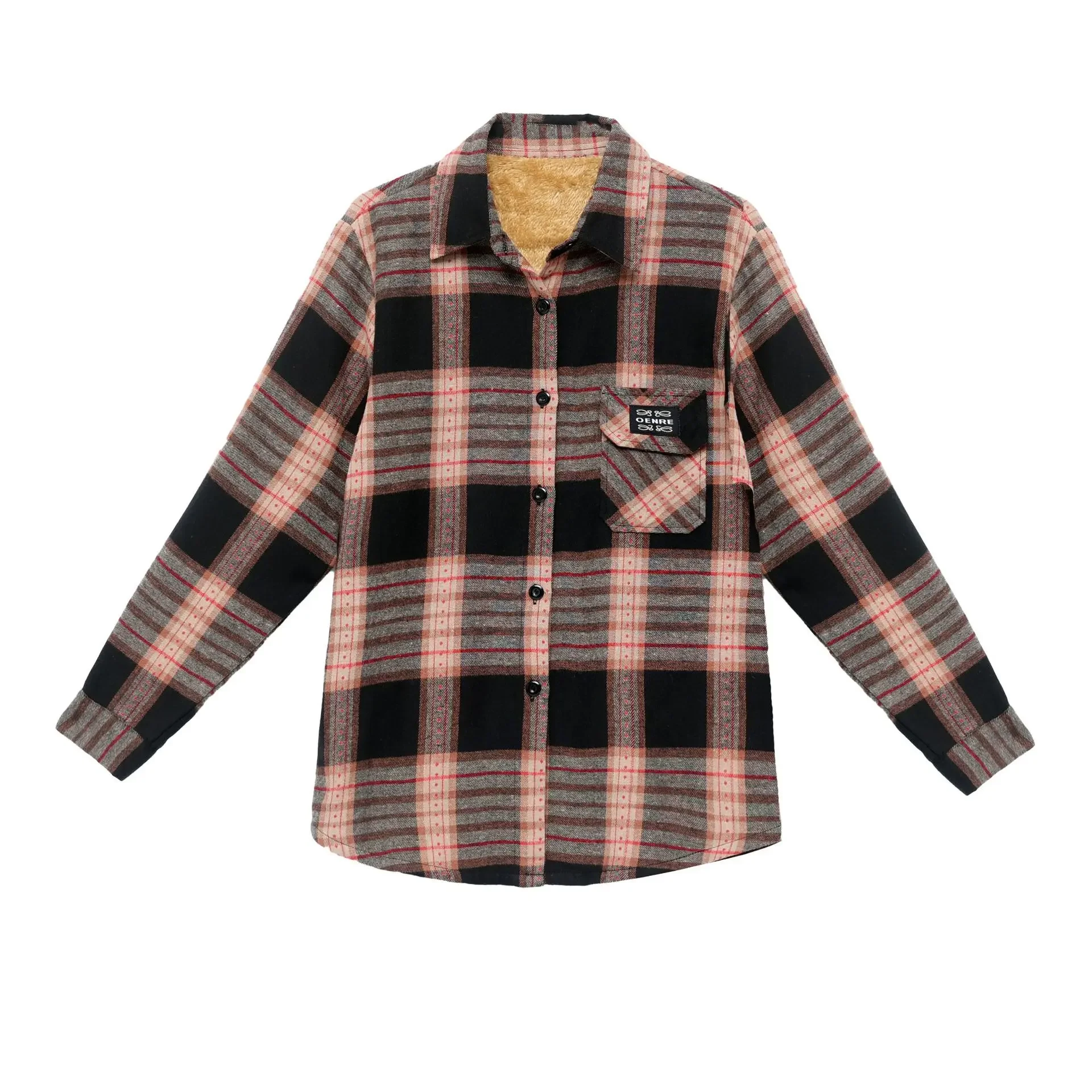 Thick Warm Women\'s Winter Slim Plaid Shirt Female Oversied Long Sleeve Tops XL-5XL Fleece Casual Checkered Blouse Women Clothes