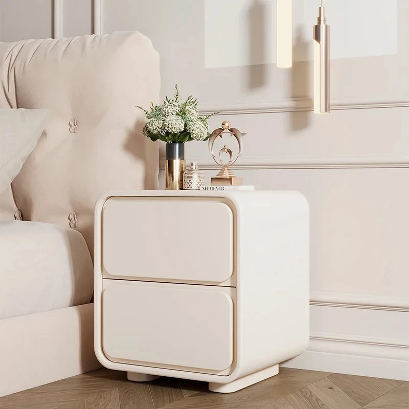 

Nordic Style Bedside Table Solid Color Wooded Side Storage Cabinet Leather Bedroom Nightstands Free Installation End Table