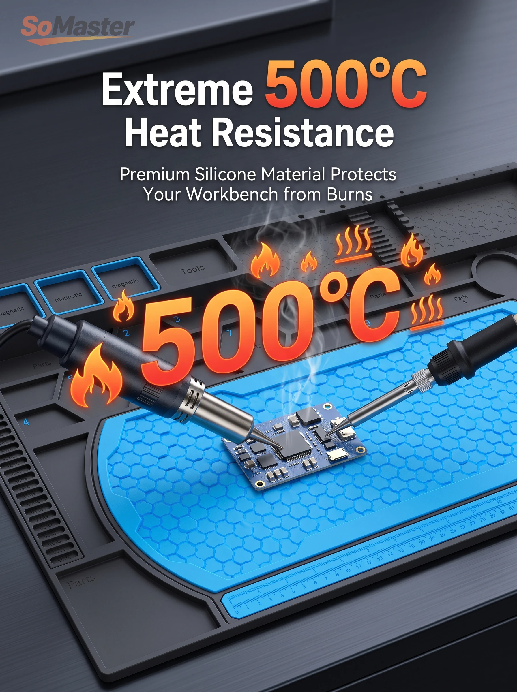 Heat Resistant Solder Mat Insulation Phone Repair Mat Screw Silicone Table Mat Set for Work Desk Maintenance Size 600MM*328MM