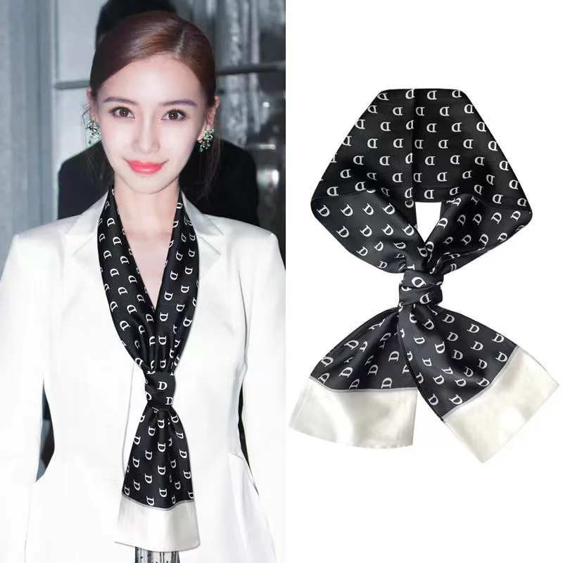 Japanese Changeable Scarf Spring Imitation Women‘s Silk Long Scarfs Fashion Printing Ladies Neck Scarves Hair Scarf 15CMX145CM