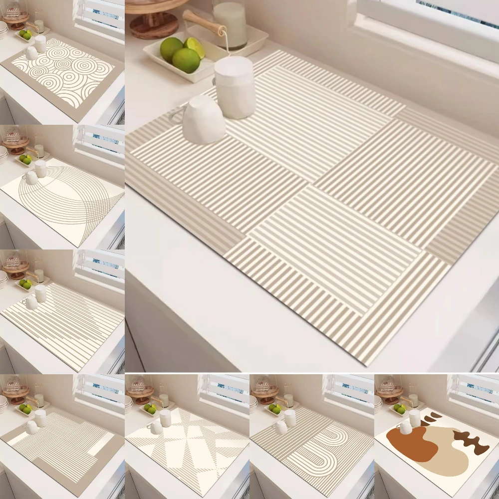 Minimalist Lines Kitchen Tableware Drying Mat Coffee Machine Draining Mat Anti-slip Dinnerware Table Decor Mat Tea Cup Pad