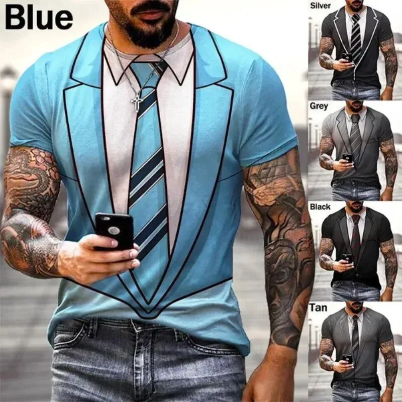 Summer New Fashionable And Funny Fake Suit 3D Printed T-Shirt Tailcoat Tie T-shirt Men's Street Casual Short Sleeved Top T-shirt