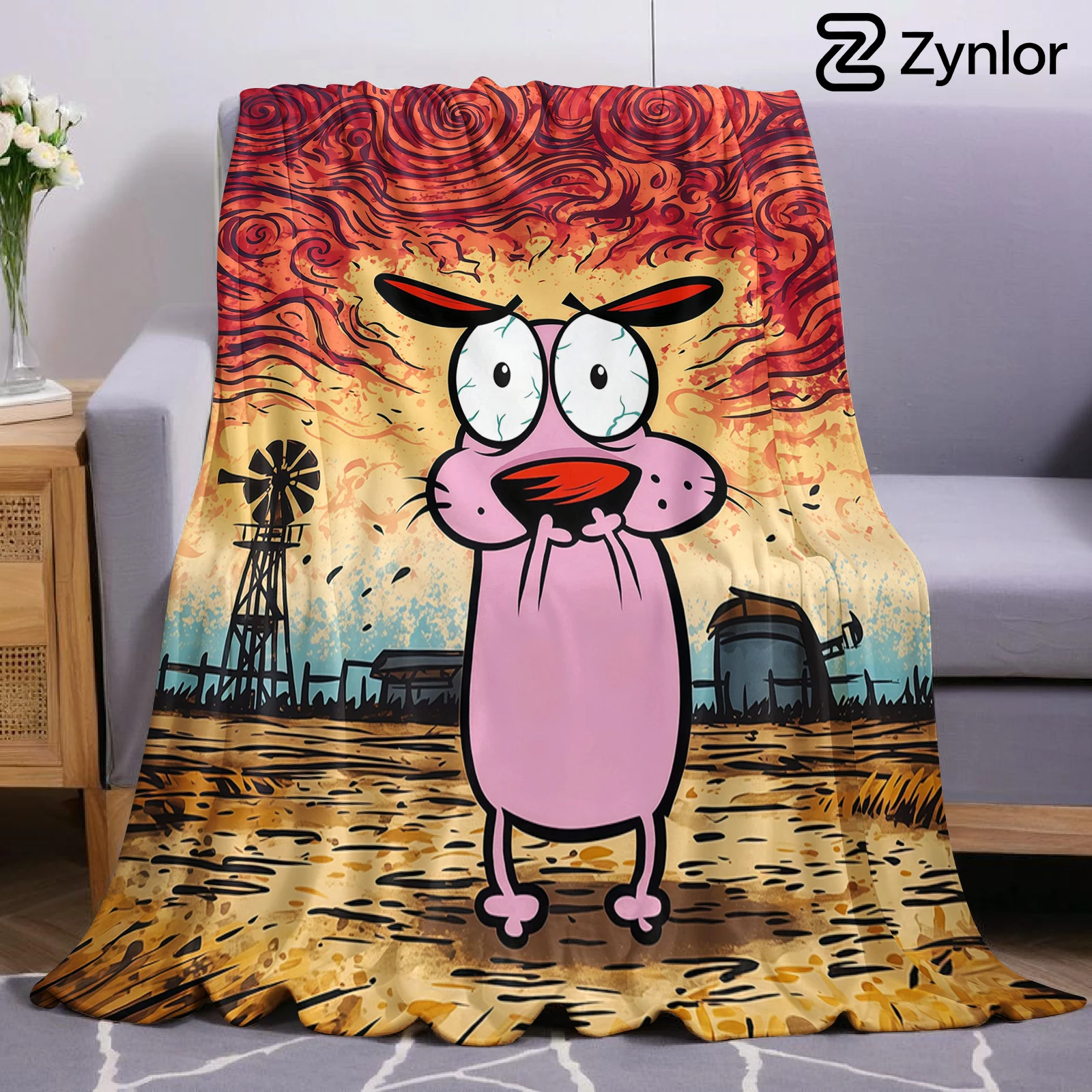 Scared Cartoon Dog Lightweight Microfiber Soft Christmas Fleece Blanket Warm Cozy Throw for Bed Sofa Office Travel All Season