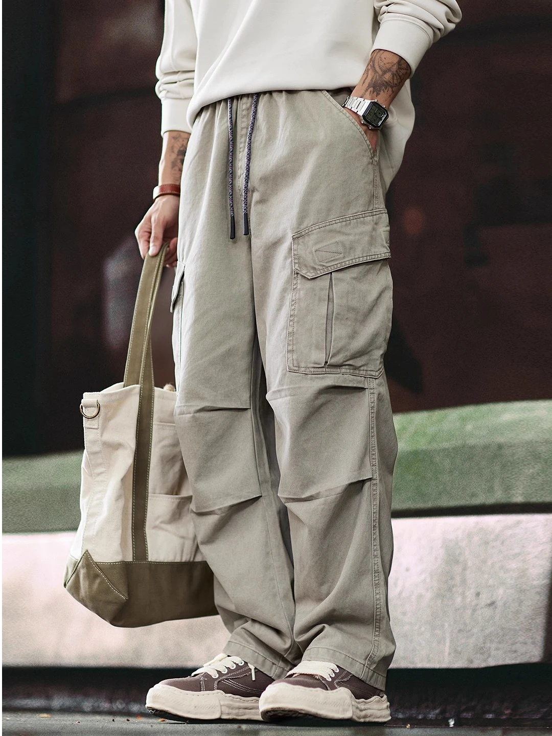 

Мужские брюки в стиле ретро-американо, свободные, прямого кроя, рабочие, с множеством карманов, простые, роскошные, повседневные, для осени и зимы