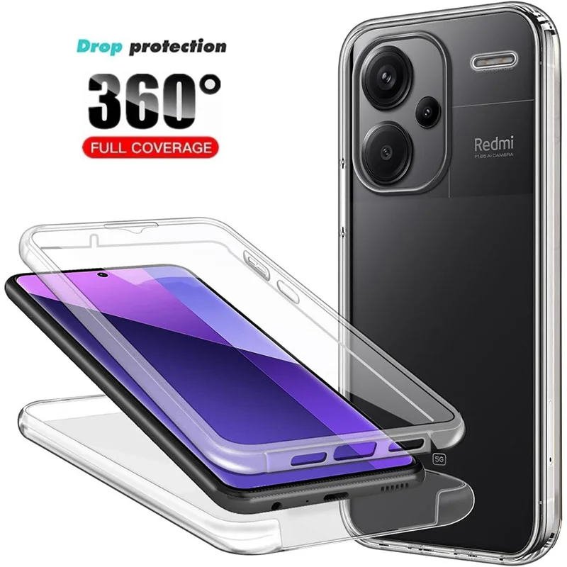 

360 Full Body Transparent Phone Case For Xiaomi Redmi Note 13 4G 12 5G 11 10 9 9S 8 8 Pro Shockproof Dual Layer Protective Cover