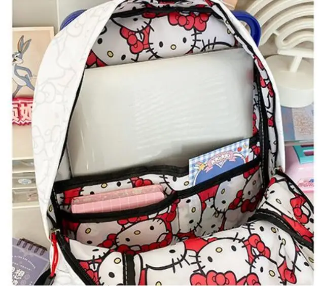 Cute Hello Kitty Teenage Bookbag Nylon Rucksack Fashion Girl Backpack Women Shoulder Bag High School Schoolbag