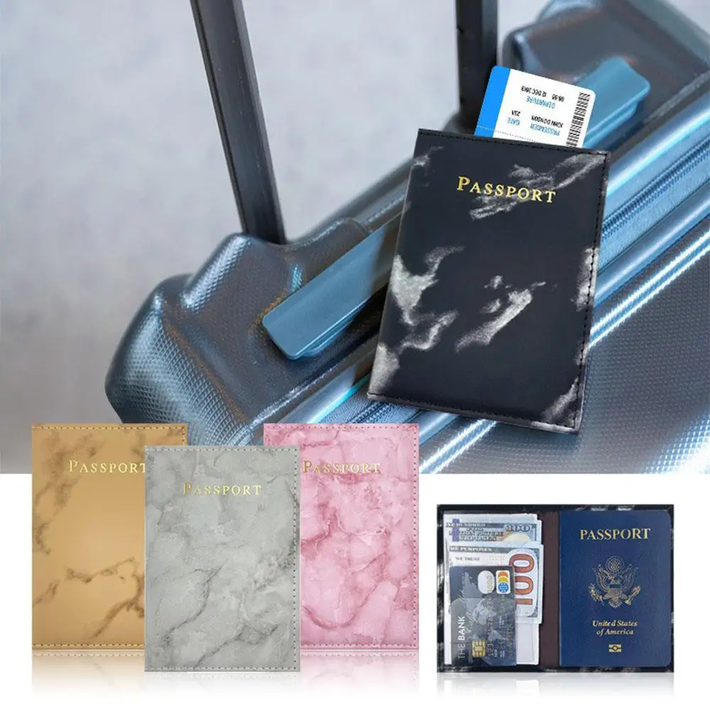 Vintage Women Passport Covers Marble Pattern Card Holder Girls Travel Wallet ID Card Holder Credit Business Card Holder Case