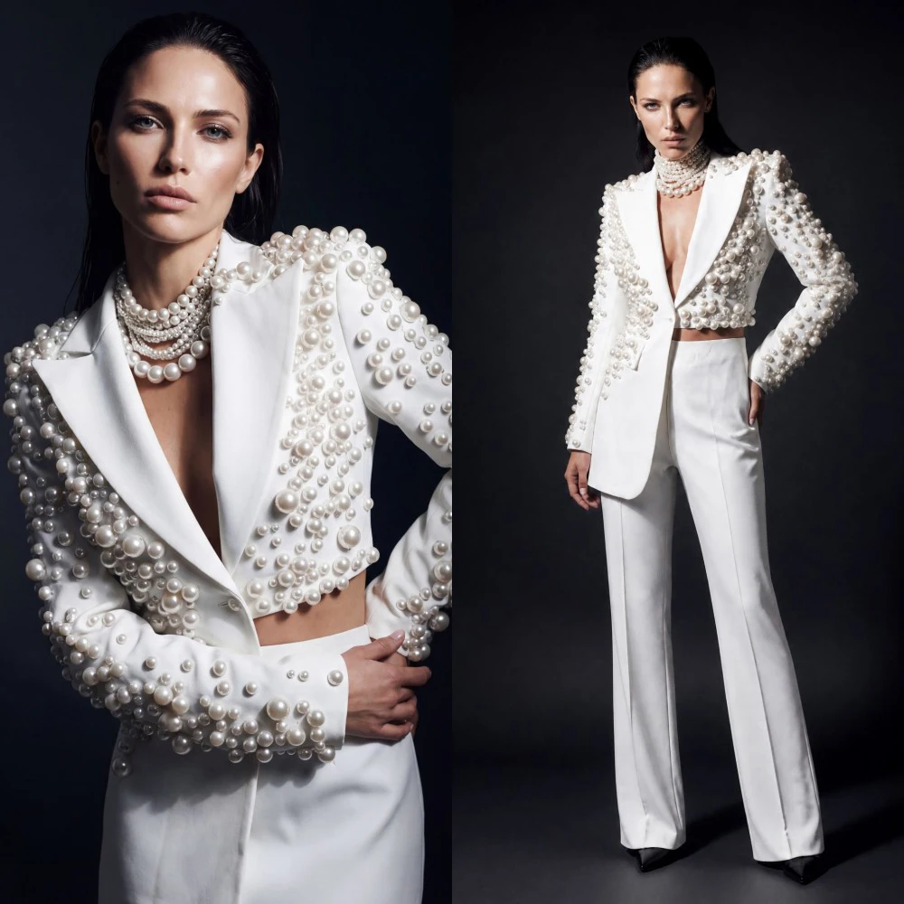 Elegant Women's Evening Dresses Suit Gowns Beads Peaked Lapel One Button Jacket Pants For Female Two Pcs Suit Customized M266671