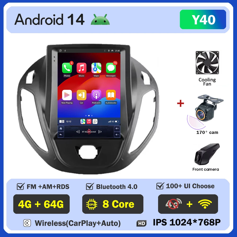 Android Auto Radio Voor Ford B-Max Transit Courier Tourneo 2012-2018 Carplay Navigatie GPS Carplay Multimedia Speler Geen 2din