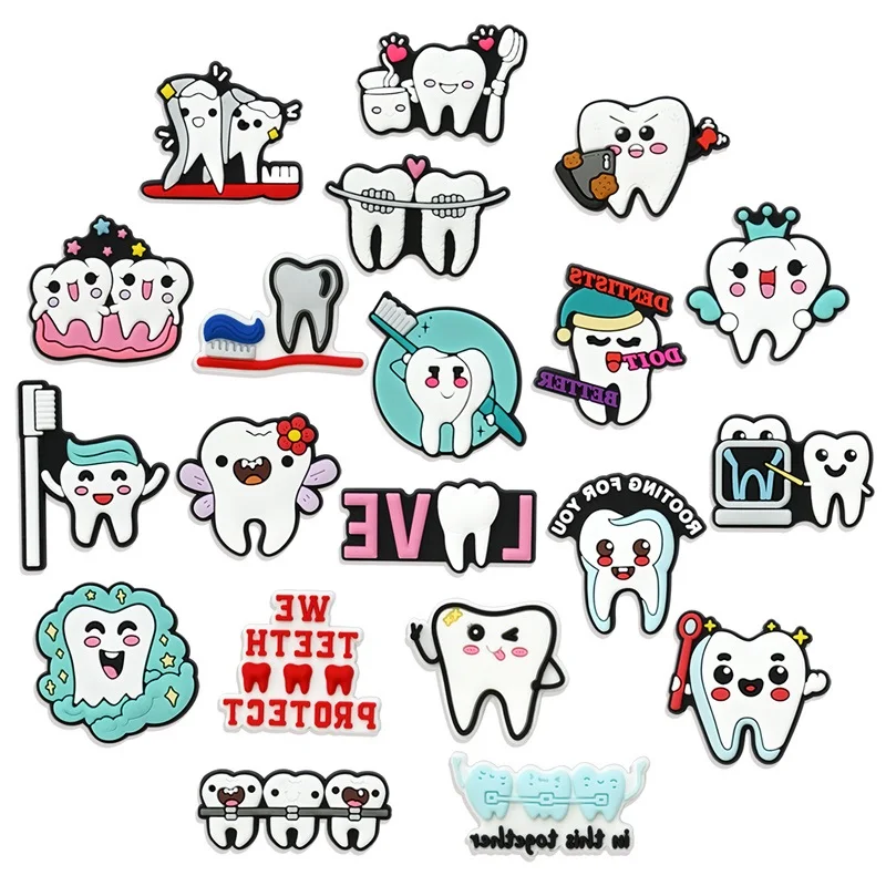 Tooth Toothbrush Love Dentist Rooting For You Teeth Protect PVC Shoe Charms For Clogs Pins Sandals Shoes Decoration