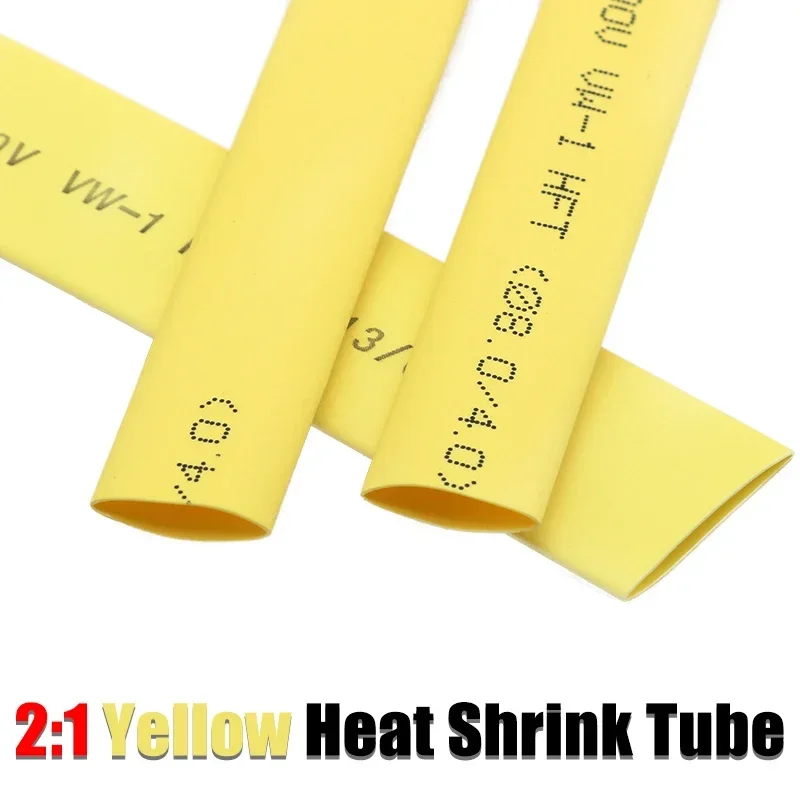 1 Meter Yellow Dia 1 2 3 4 5 6 7 8 9 10 12 14 16 20 25 30 40 50mm Heat Shrink Tube 2:1 Polyolefin Thermal Cable Sleeve Insulated