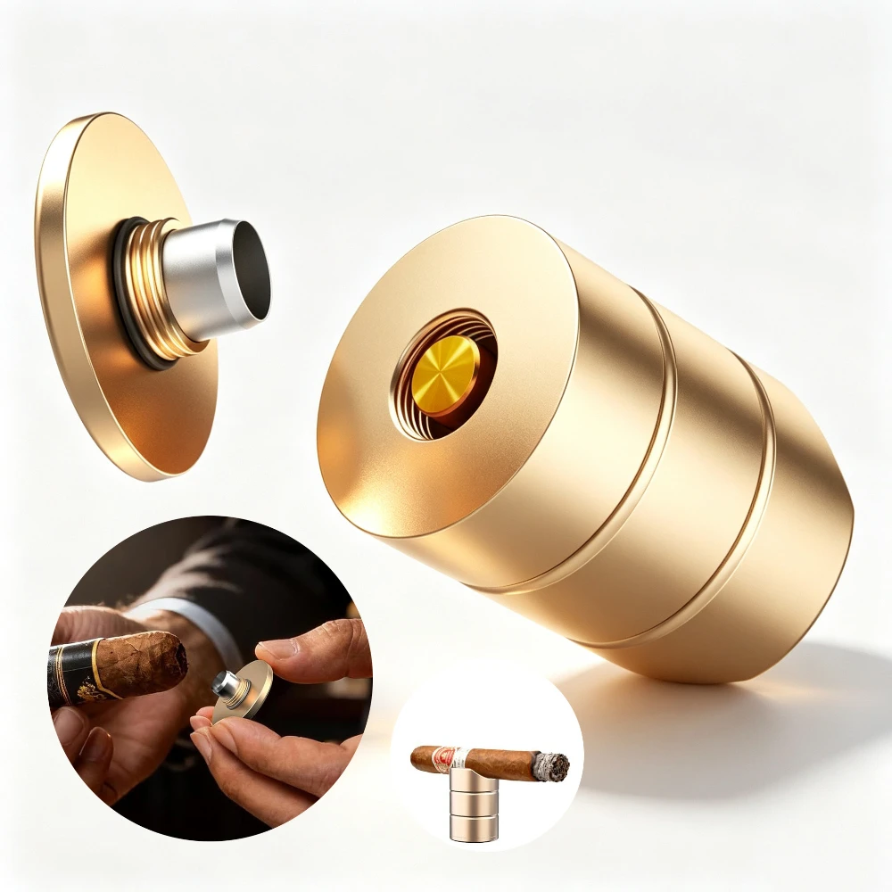 Cigar Puncher - with Holder, Men's Portable Three in One Cigar Accessory, Suitable for 36-60 Ring Gauge, Outdoor Tabletop Golf