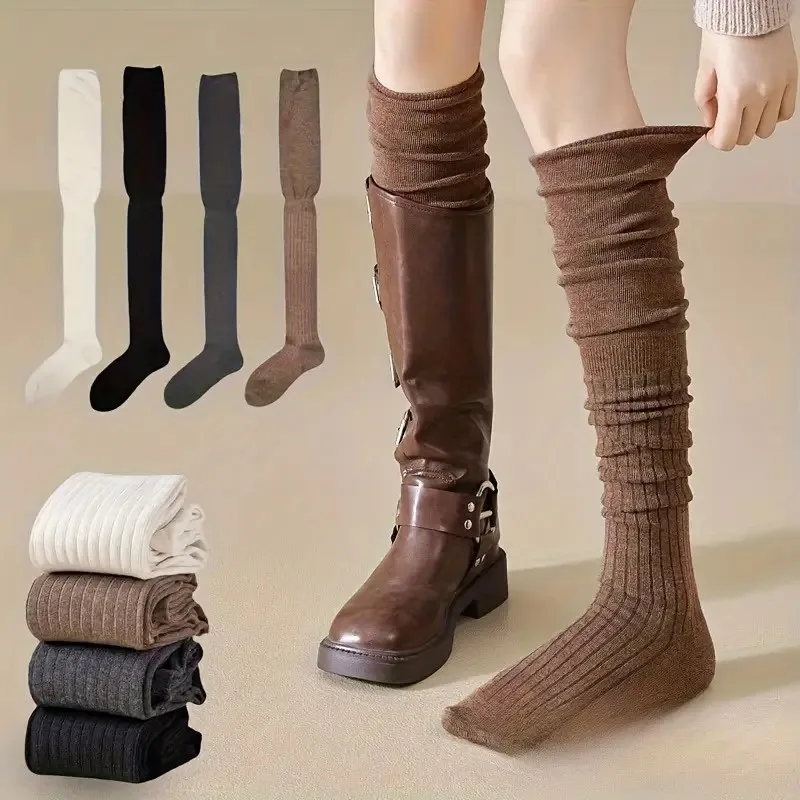 1/4 Paar Damen-Socken, einfarbig, gestreift, kniehohe Stiefel, hohe Elastizität, atmungsaktiv, Komfort, ganzjährig, lässig, lange Socken – Detail 3