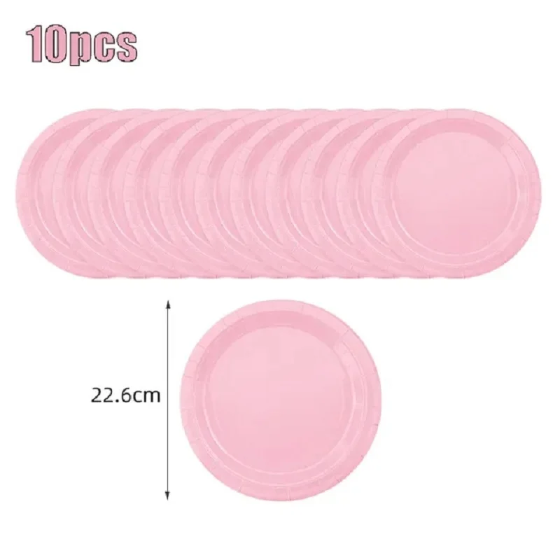 New Solid Color Party Set Light Pink Disposable Tableware Paper Cup Paper Plate Tablecloth For Kids Baby Shower Party Supplies