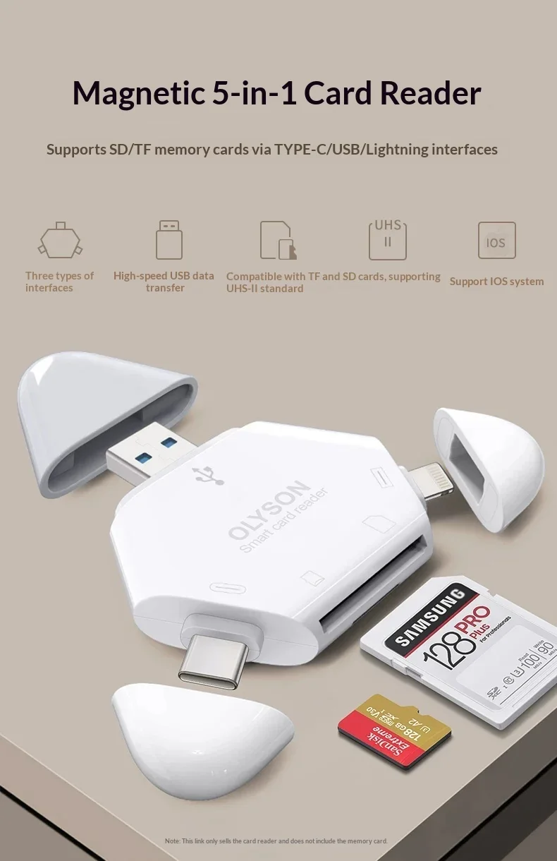 OLYSON USB 2.0 3-in-1 Card Reader USB-C USB-A Lightning SD TF Memory Card Adapter for Phones Tablets Computers
