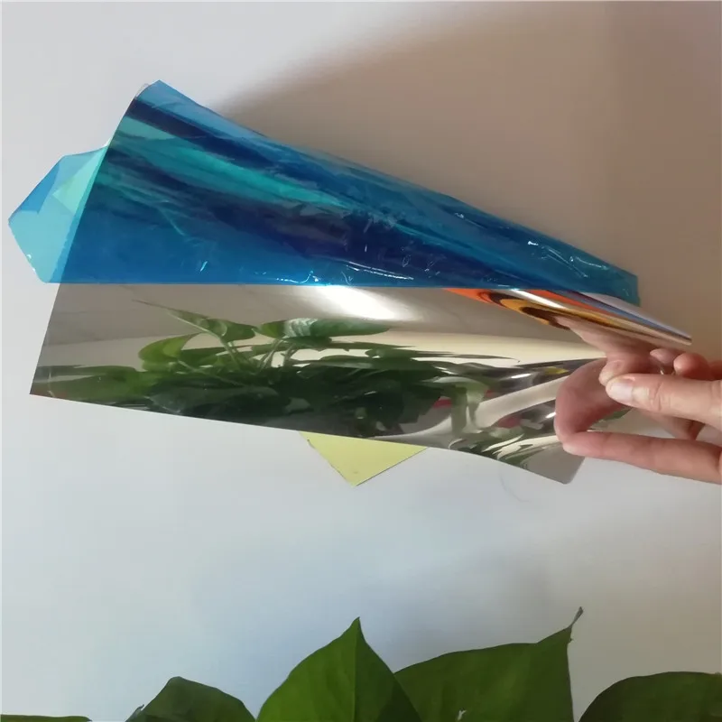 High Bright Mirror Self Adhesive Film, UV Reflective Light Opaque Film, Waterproof, 0.1mm, 0.15mm, 0.2mm, 50cm Width
