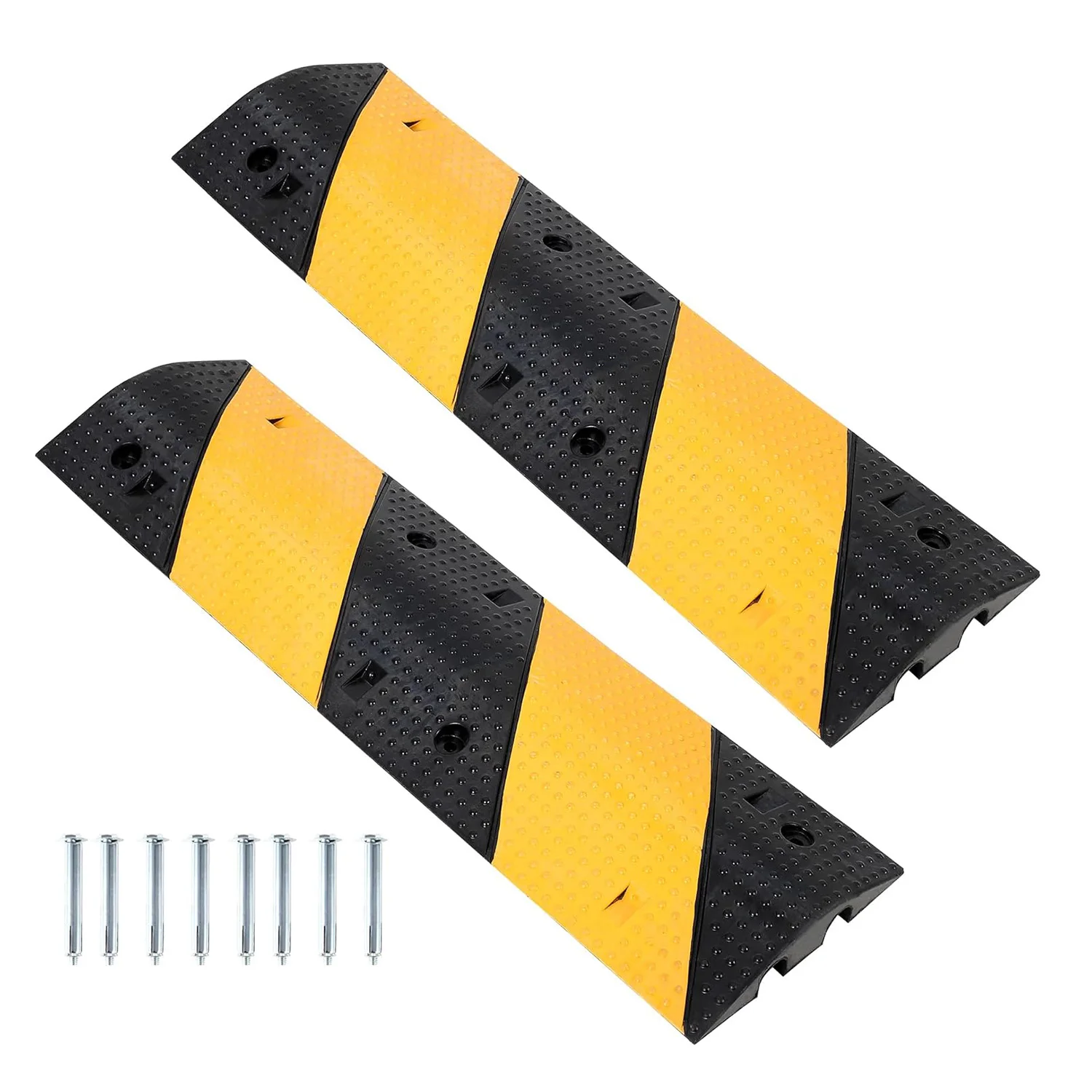

2Pcs 3.3FT Rubber Speed Bump, 2 Channel Heavy Duty Traffic Speed Hump 22000LBS Capacity, for Asphalt Concrete Gravel Roads