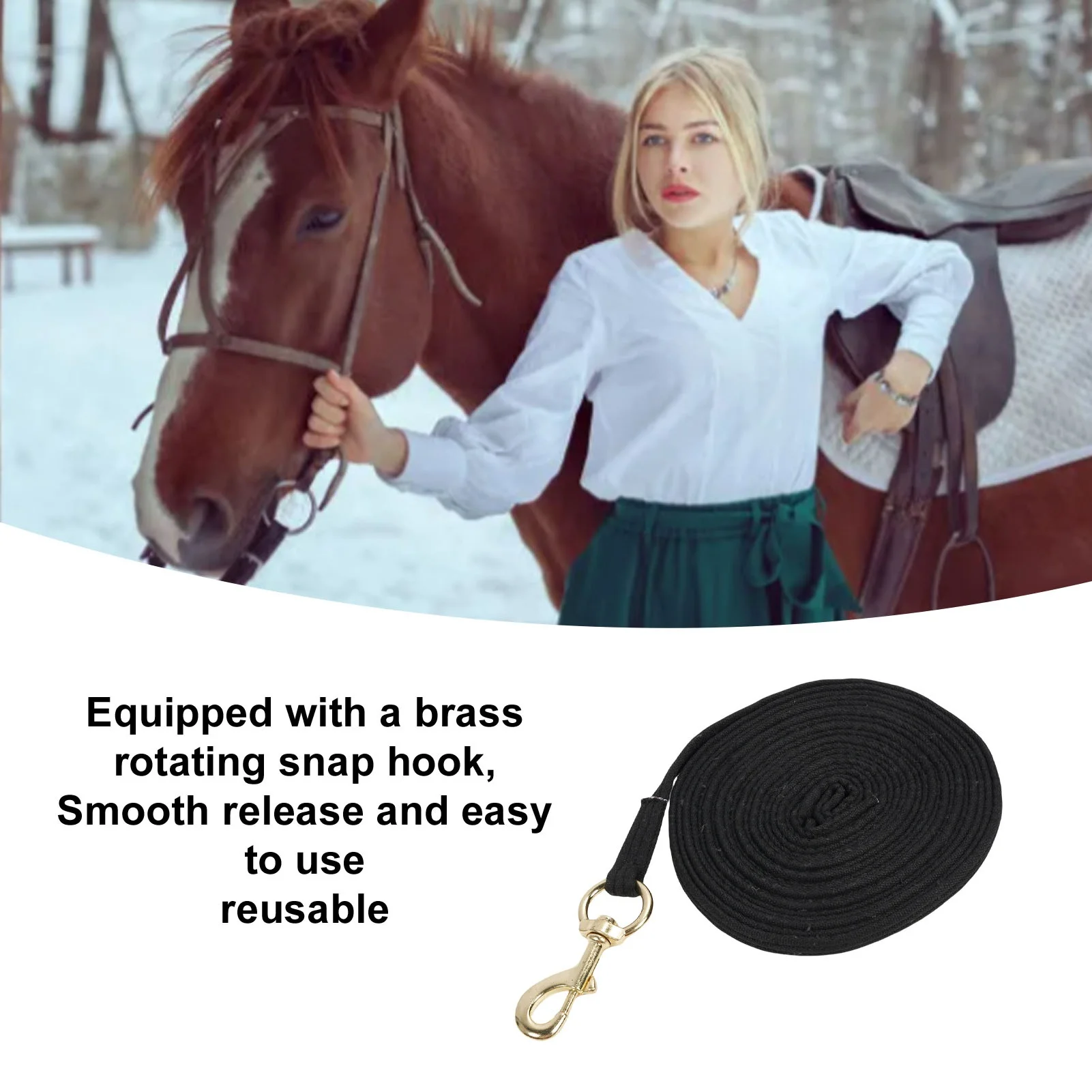 Horse Training Rope 8.2m Soft Comfortable Grip Equestrian Control Line with Quick Halter Attachment for Performance