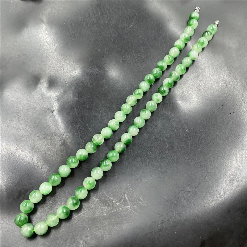 Natural green jade hand-carved beads lanyard necklace sweater chain simple temperament jewellery fashion for women men lucky 8mm