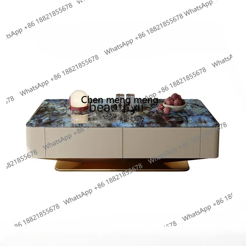 

X Natural Marble Coffee Table Stone Living Room Microlite Luxury Stone Light Luxury Stainless Steel Square Coffee Table