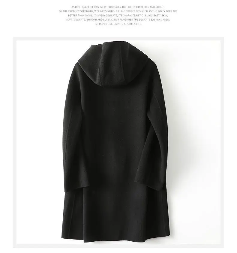 Neue Modische Doppelseitige POLYESTER-Jacke mit Kapuze für Damen Herbst Winter Doppelseitige Woll-Windjacke Eleganter Schlanker Wollmantel – Detail 14