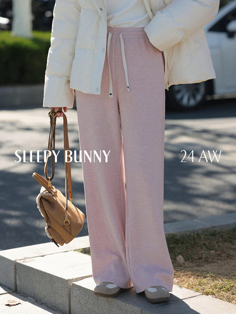

High Waist Knit Pants Thickened Wide Leg Trousers Loose Casual Elastic Waist Winter Warm Knitwear Bottoms Women Autumn Outfits