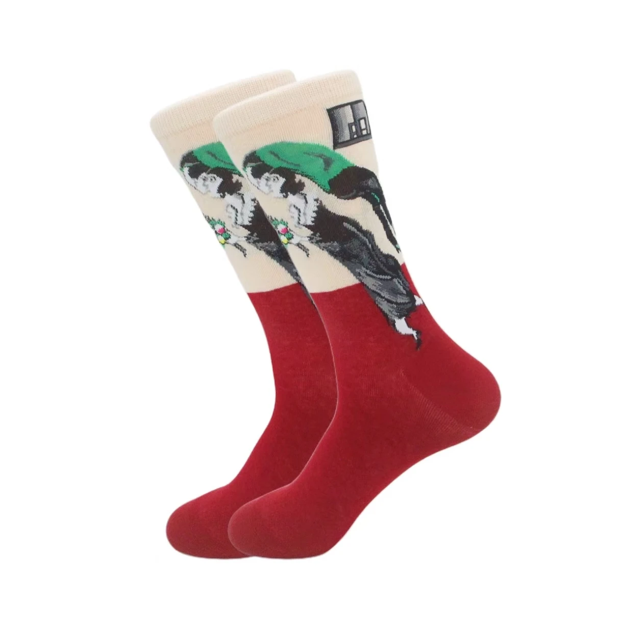 1 pair of European and American trendy socks with personalized street fashion oil painting series socks image 3