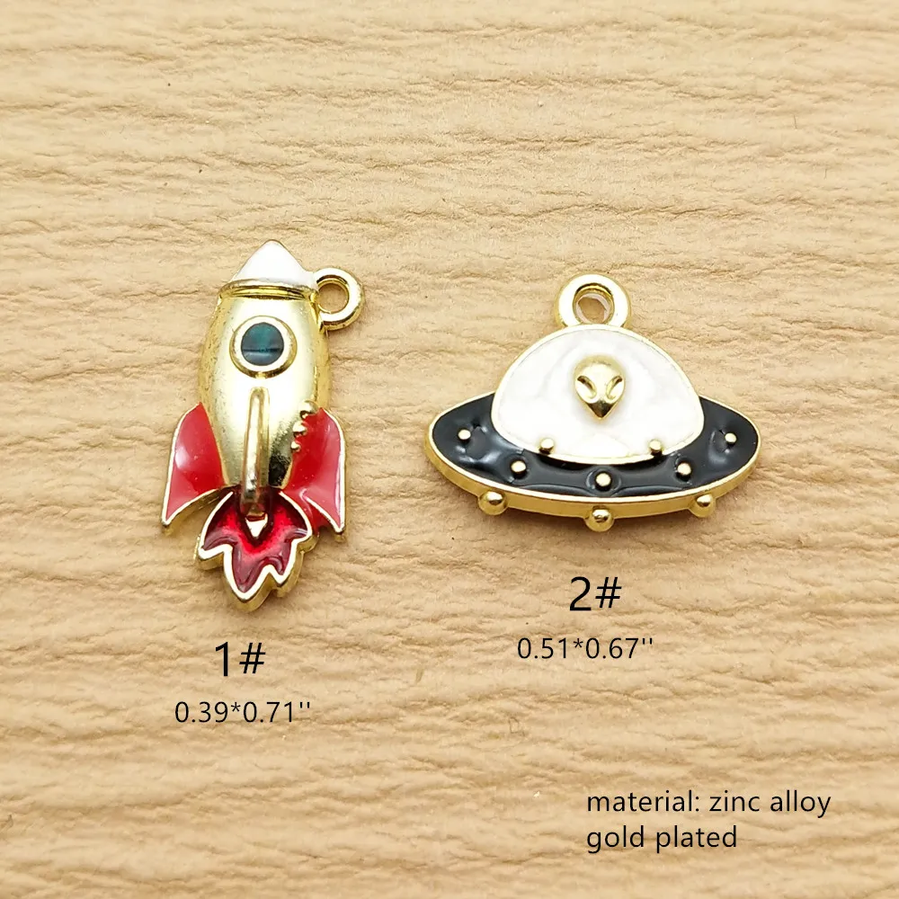 10pcs Enamel Rocket Charm for Jewelry Making Diy Accessories Zinc Alloy Gold Plated