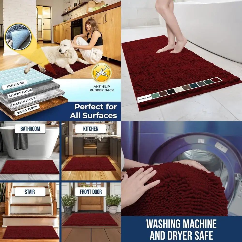 

Quick Dry Microfiber Bath Mats, Non-Slip, Thick & Absorbent, XL Red 59x35 for Bathroom, Kitchen & Shower