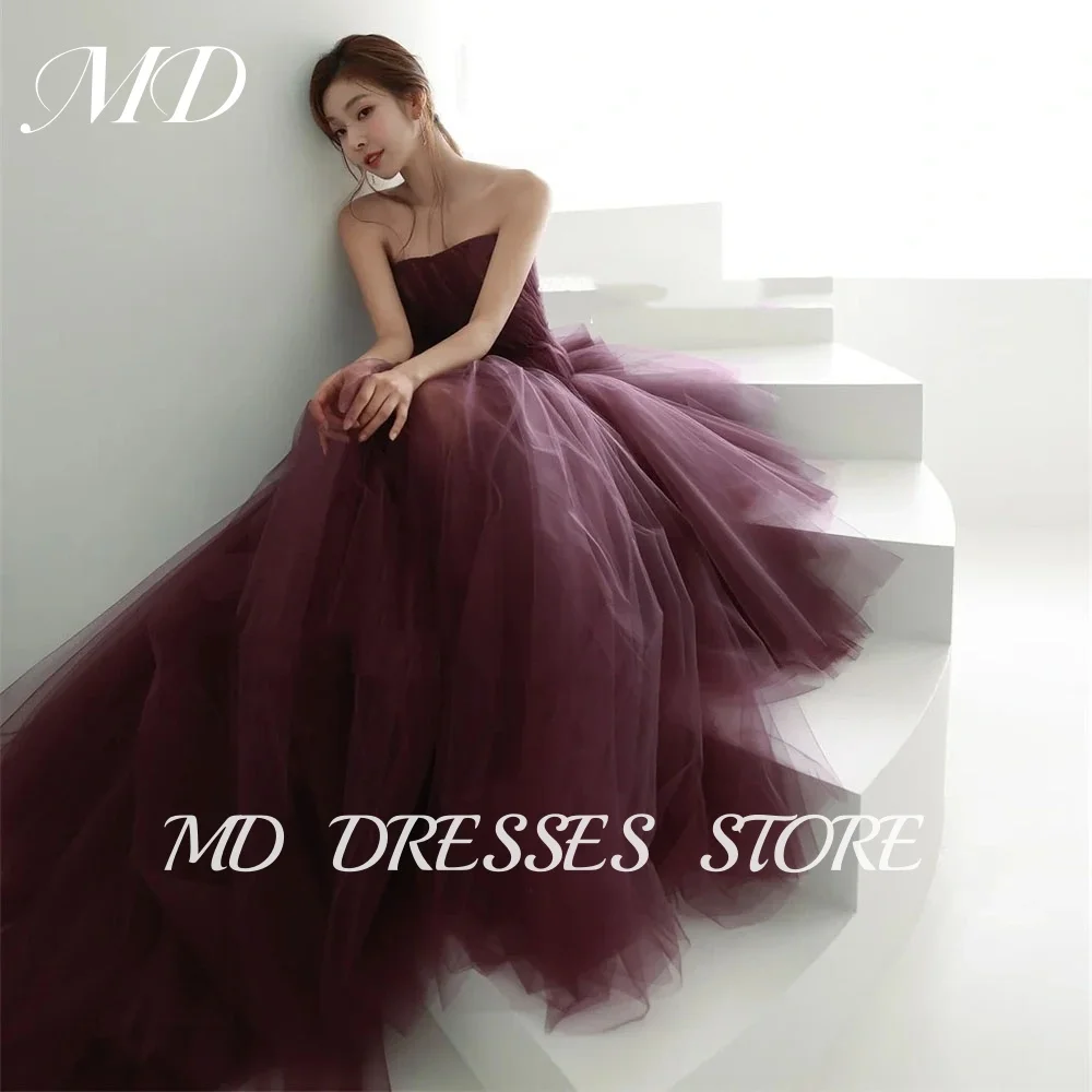 Giyu elegante uva roxo tule vestidos de casamento a linha coreia vestido de casamento sessão de fotos até o chão vestidos de noiva personalizados